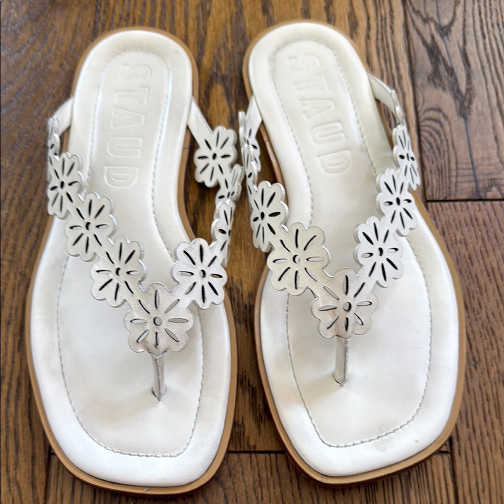 STAUD White Daisy Cutout Sandals